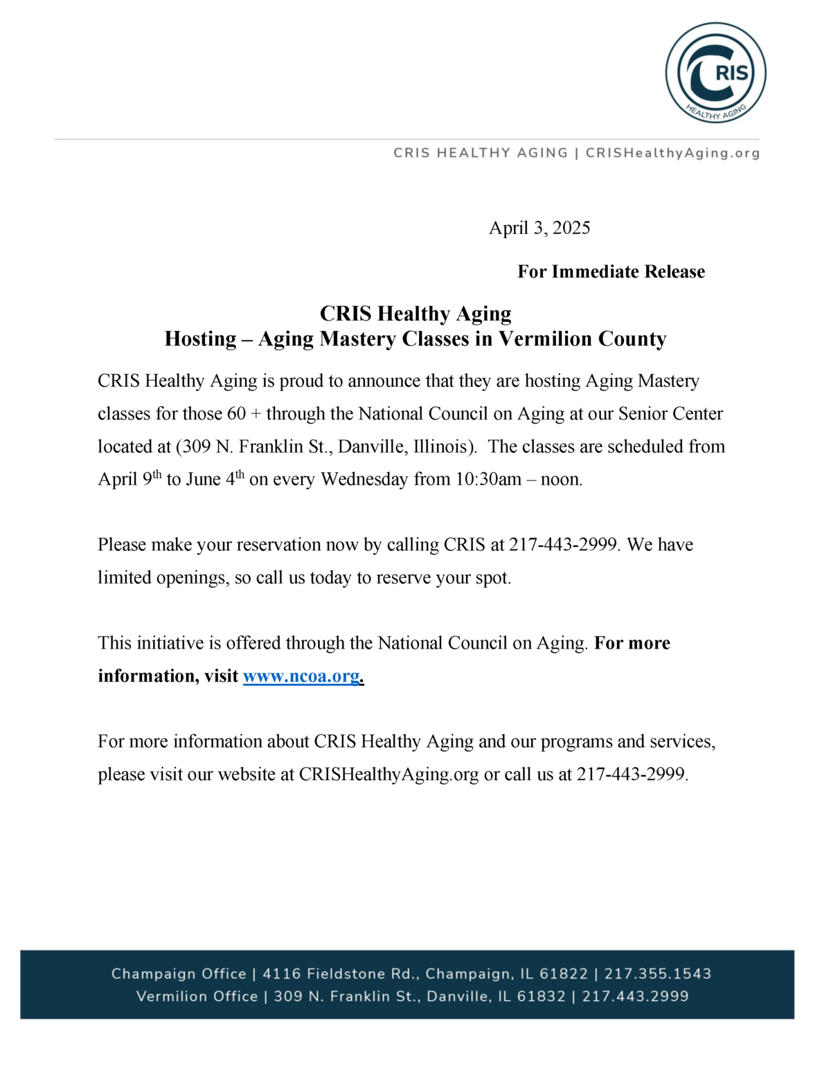 Press Release.Aging Mastery 2025