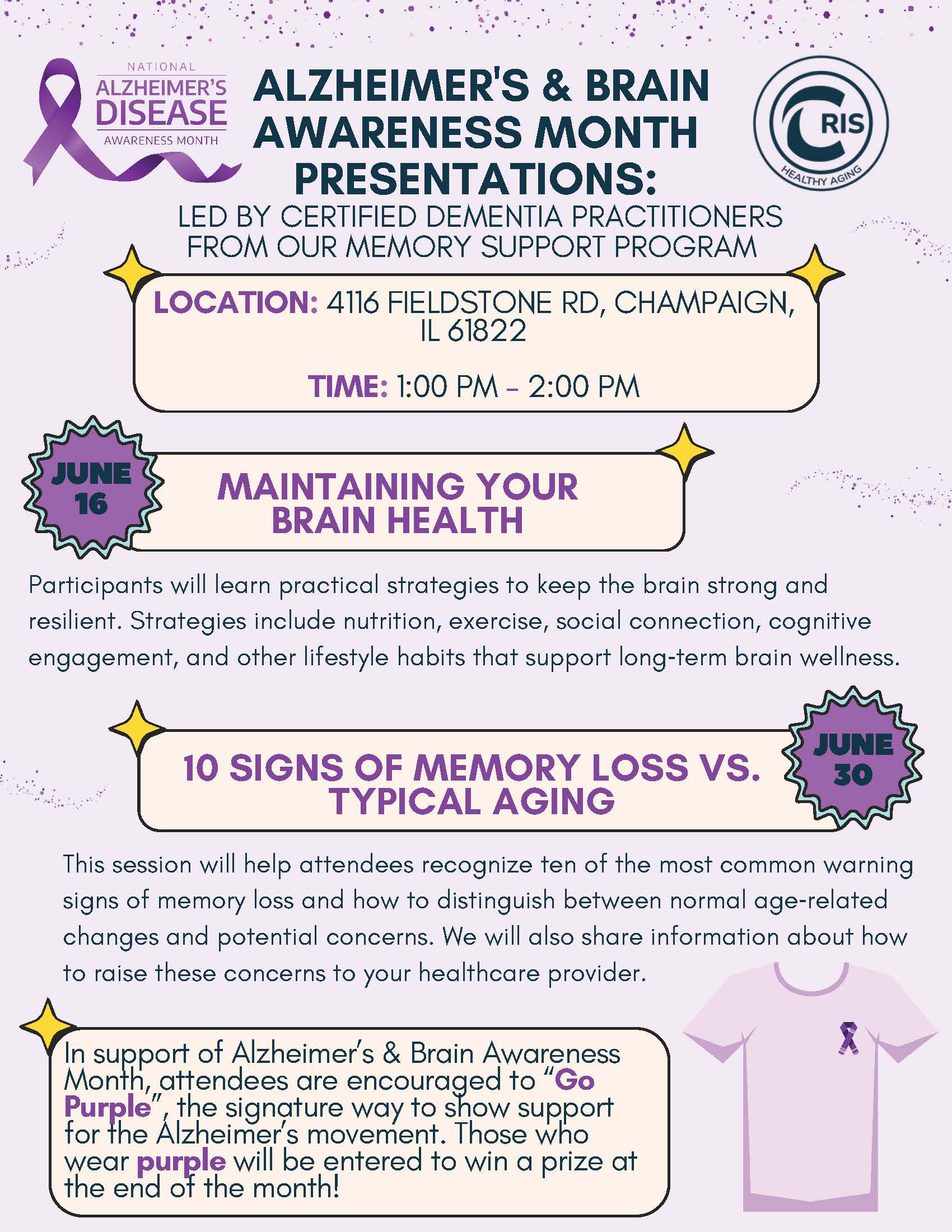 Alzheimer's & Brain Awareness Month Presentations Flyer