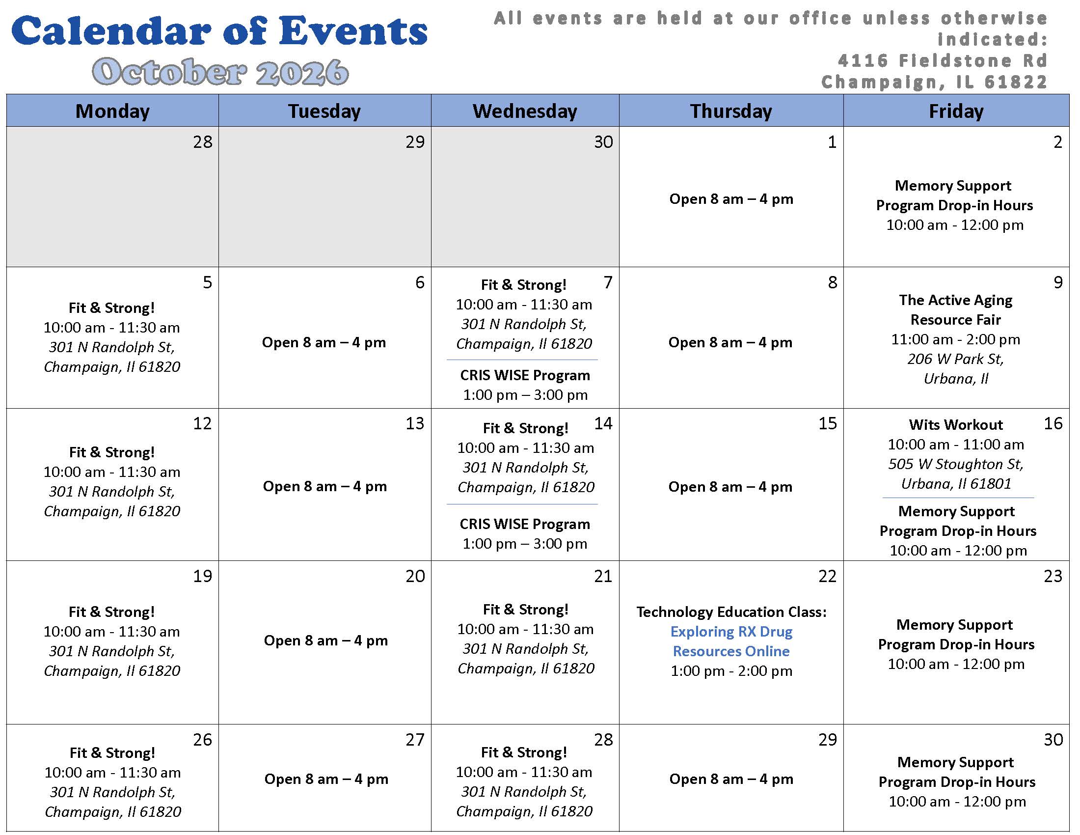 Champaign County CRIS Calendar